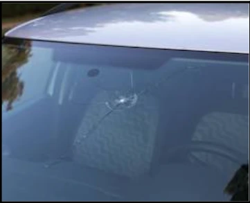 Long Hairline Crack in car windshield used for computer vision object detection